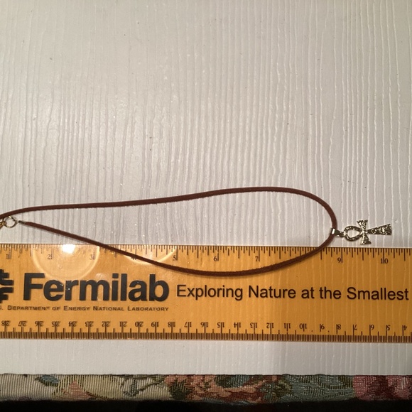 Gold Textured Ankh Cross On Brown Leather Cord 18” - Picture 3 of 3